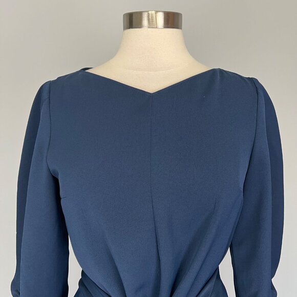 Tibi Womens Blue Shirred Sleeve Shift Dress Removable Belt size 4 - Picture 3 of 13